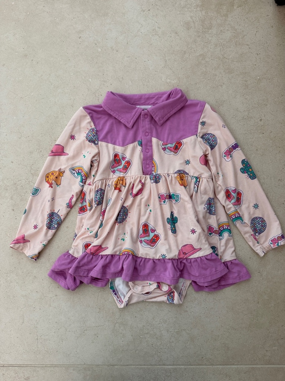 Angel Dear Purple Polo-Style Long Sleeve Dress Bodysuit